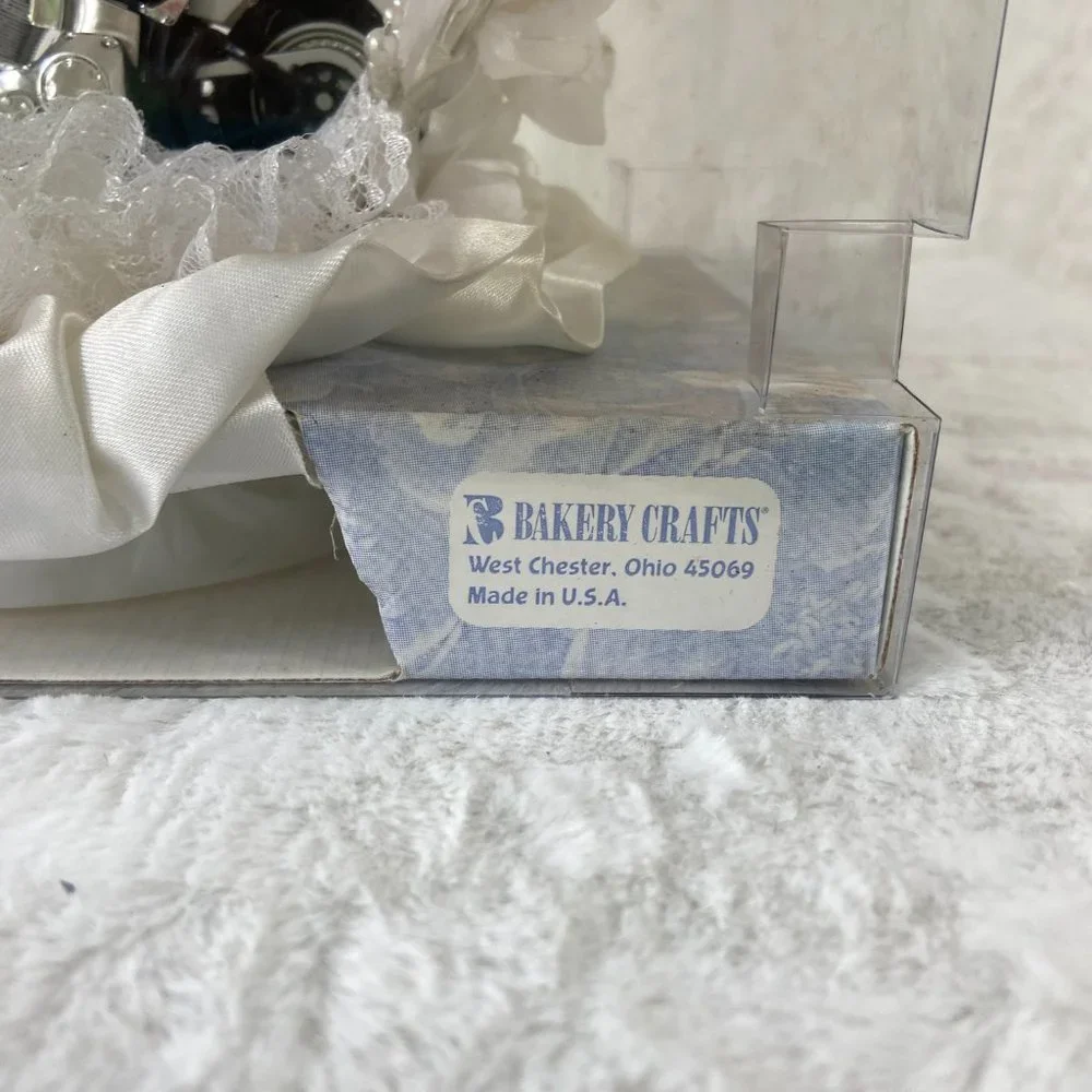 Vintage Bakery Crafts Wedding Cake Topper w/miniature Harley Davidson Motorcycle